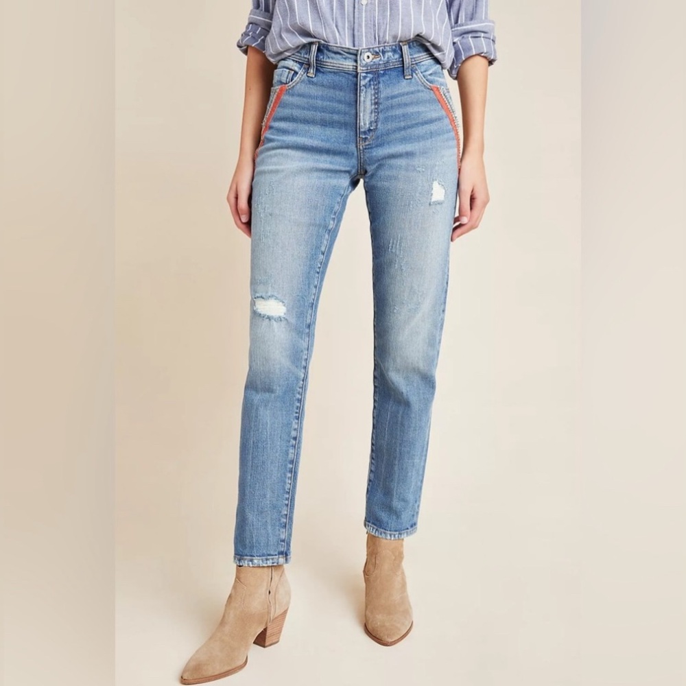 PRE-OWN✨Pilcro High-Rise Embellished Slim Straight Jeans